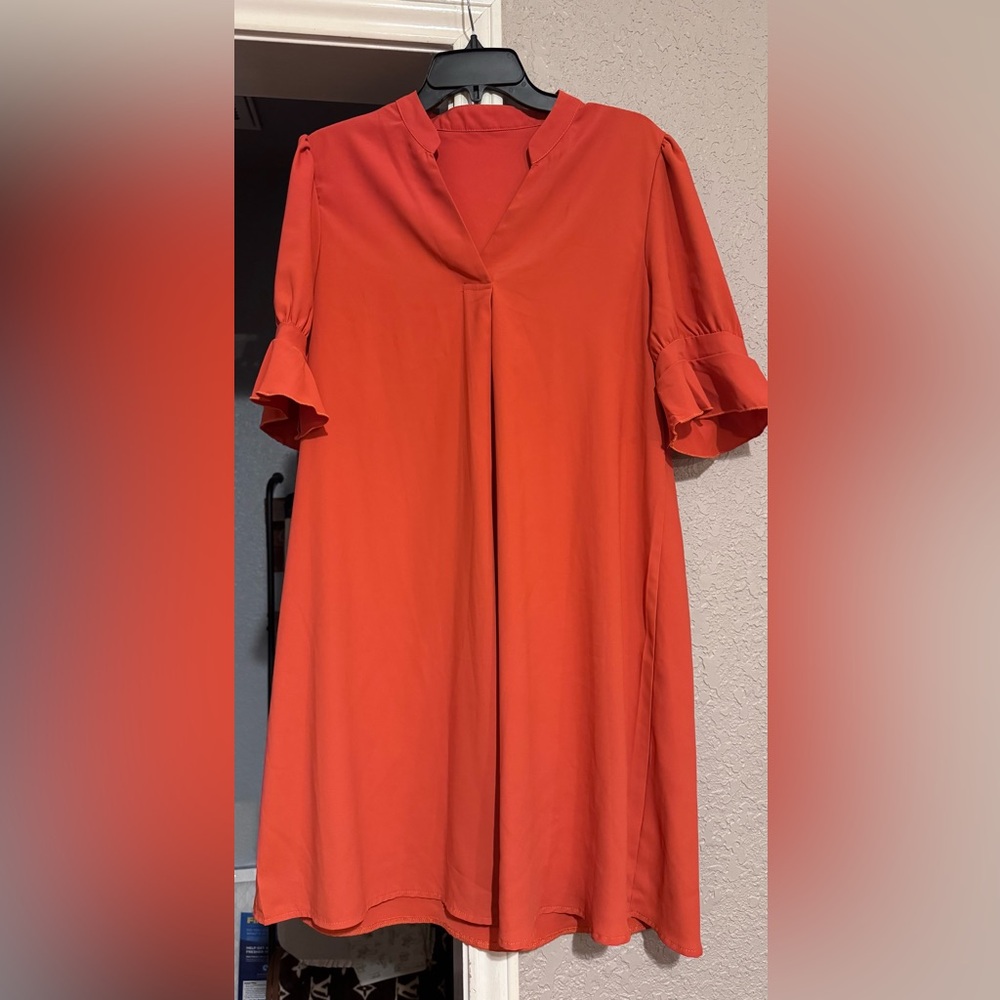 SHEIN Orange Flutter Sleeve Mini Dress